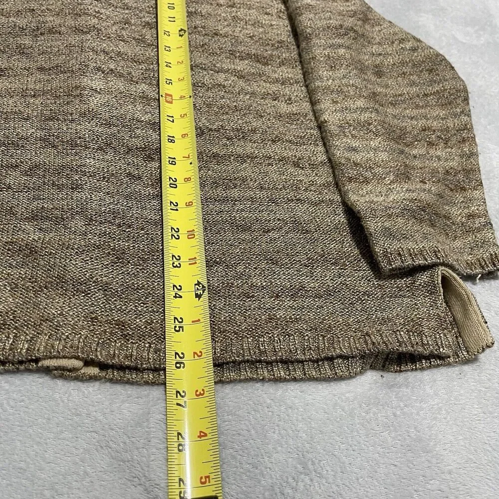 VTG Cabelas Sweater Womens Large Brown Sand Cardigan Tiger Stripe Wooden Buttons